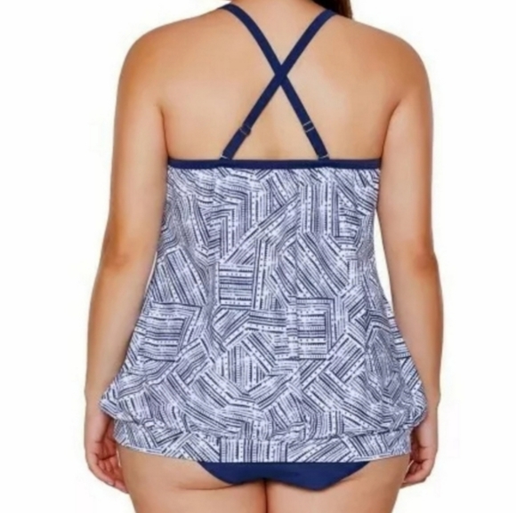 Women's Large White Navy Tankini Print 2 Piec… - Picture 2 of 3